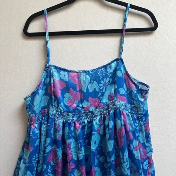 Free People Far Out Cami Tunic Top Blue Floral Beach Festival Boho Sz M - Picture 6 of 13